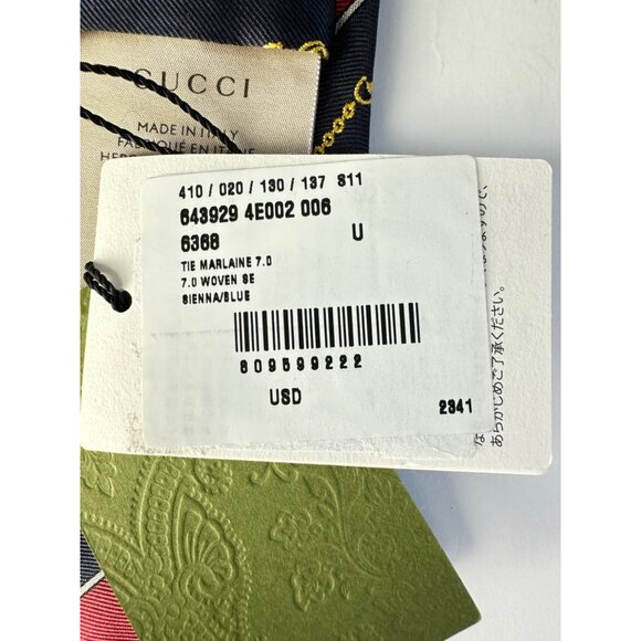 Gucci Navy/red Silk Interlocking G Chain Striped Tie - Picture 9 of 11